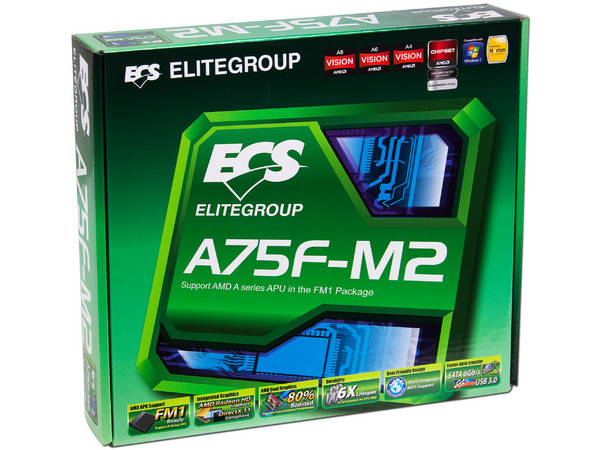 T. Madre ECS A75F-M2, Chipset AMD A75 FCH,
Soporta: AMD A8/A6/A4 de Socket FM1,
Memoria: DDR3 1866/1600/1333 MHz, 16GB Max,
 USB 3.0 y SATA 3.0,
Integrado: Audio HD, Red,
Micro-ATX, Ptos: 1xPCIEX16, 2xPCIEX1