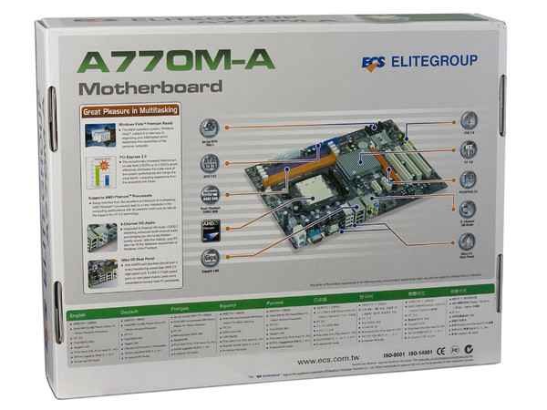 T. Madre ECS A770M-A, ChipSet AMD 770&SB600,
Soporta: Phenom, Athlon 64 X2, Socket AM2+,
Integrado: Audio HD, Red,
Memoria: 4x DDR2 1066Mhz, Max. 32GB, Diseño ATX,
Ptos: 1xPCIEX16, 2xPCI-E X1, 3xPCI