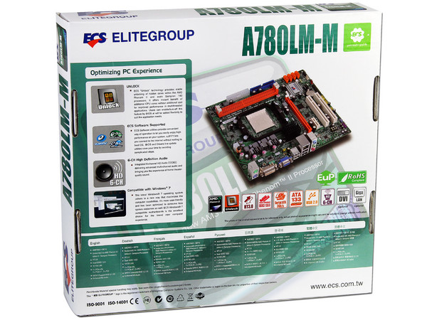 T. Madre ECS A780LM-M, ChipSet AMD 760G,
Soporta: Phenom II X4/Athlon/Sempron de Socket AM3,
Memoria: DDR3 1333/1066 MHz, 8GB Max.
Integrado: Video ATI HD3000, Audio HD, Red,
Diseño Micro-ATX, Ptos: 1xPCIEX16, 1xPCIEX1, 2xPCI