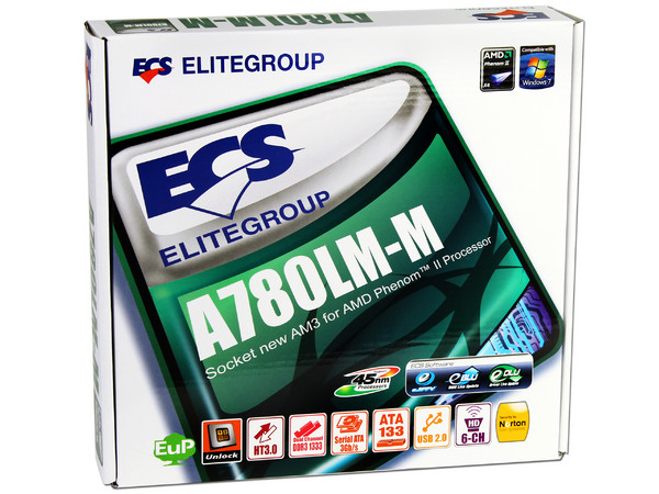 T. Madre ECS A780LM-M, ChipSet AMD 760G,
Soporta: Phenom II X4/Athlon/Sempron de Socket AM3,
Memoria: DDR3 1333/1066 MHz, 8GB Max.
Integrado: Video ATI HD3000, Audio HD, Red,
Diseño Micro-ATX, Ptos: 1xPCIEX16, 1xPCIEX1, 2xPCI