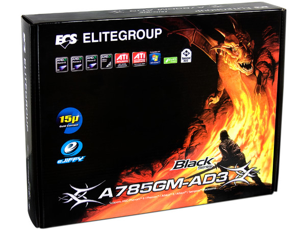 T. Madre ECS BlackSeries A785GM-AD3, ChipSet 785G,
Soporta: Phenom II X6 y X4 de Socket AM3,
Integrado: Video ATI HD4200, Audio HD, Red,
Memoria: DDR3 1600(OC)/1333MHz,
Diseño ATX, Ptos: 1xPCIEX16, 2xPCIEX1, 3xPCI