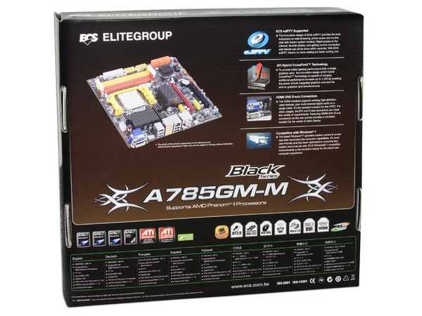 T. Madre ECS Black Series A785GM-M, ChipSet AMD 785G,
Soporta: Phenom II X3 y X4 de Socket AM3,
Integrado: Video ATI HD 4200, Audio HD, Red,
Memoria: DDR3 1333/1066 MHz,
Diseño ATX,Ptos: 1xPCIEX16, 2xPCI-EX1, 1xPCI