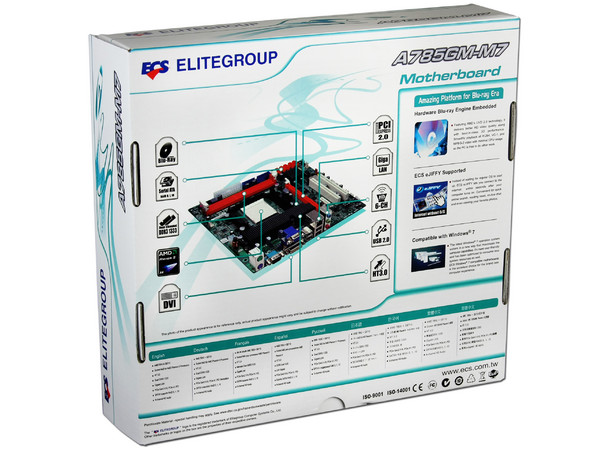 T. Madre ECS A785GM-M7, ChipSet AMD 785G,
Soporta: Phenom II X6 y X4 AM3,
Integrado: Video Radeon HD4200, Audio HD, Red,
Memoria: DDR3 1333MHz/1066MHz,
Diseño mATX, Ptos: 1xPCIEX16, 1xPCIEX1, 2xPCI 