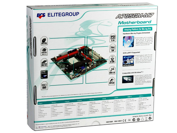 T. Madre ECS A785GM-M7, ChipSet AMD 785G,
Soporta: Phenom II X6, Soporta AM3,
Integrado: Video Radeon HD4200, Audio HD, Red,
Memoria: DDR3 1333MHz/1066MHz, Diseño mATX, 
Ptos: 1xPCIEX16, 1xPCIEX1, 2xPCI