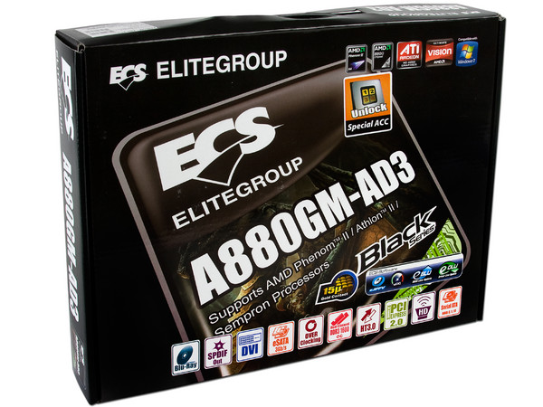 T. Madre ECS A880GM-AD3, Chipset AMD880G,
Soporta: Phenom II X3, X4 y X6 Socket AM3,
Memoria: DDR3 1600(OC)/1333, 32GB Max,
Integrado: Audio HD, Red, Video Radeon HD 4250,
Diseño ATX, Ptos: 1xPCIEX16, 2xPCIEX1, 3xPCI