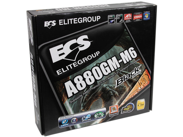 T. Madre ECS A880GM-M6, ChipSet AMD 880G,
Soporta: Phenom II X6 de Socket AM3,
Integrado: Video Radeon HD 4250, Audio HD, Red,
Memoria: 1600(OC)/1333/1066 MHz,
Diseño Micro-ATX, Ptos: 1xPCIEX16, 2xPCIEX1, 1xPCI