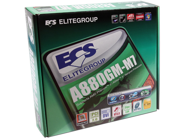 T. Madre ECS A880GM-M7, Chipset AMD 880G,
Soporta: Phenom II X4/Athlon/Sempron de Socket AM3,
Memoria: DDR3 1600(OC)/1333/1066 MHz, 8GB Max.
Integrado: Video Radeon HD4250, Audio HD, Red,
Diseño Micro-ATX, Ptos: 1xPCIEX16, 1xPCIEX1, 2xPCI