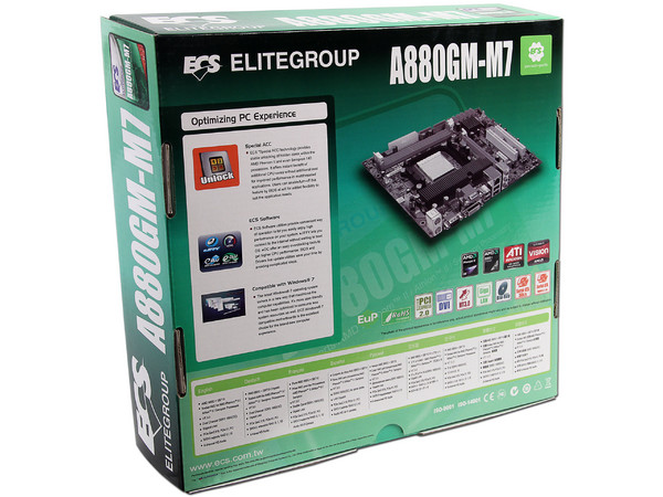 T. Madre ECS A880GM-M7, Chipset AMD 880G,
Soporta: Phenom II X4/Athlon/Sempron de Socket AM3,
Memoria: DDR3 1600(OC)/1333/1066 MHz, 8GB Max.
Integrado: Video Radeon HD4250, Audio HD, Red,
Diseño Micro-ATX, Ptos: 1xPCIEX16, 1xPCIEX1, 2xPCI