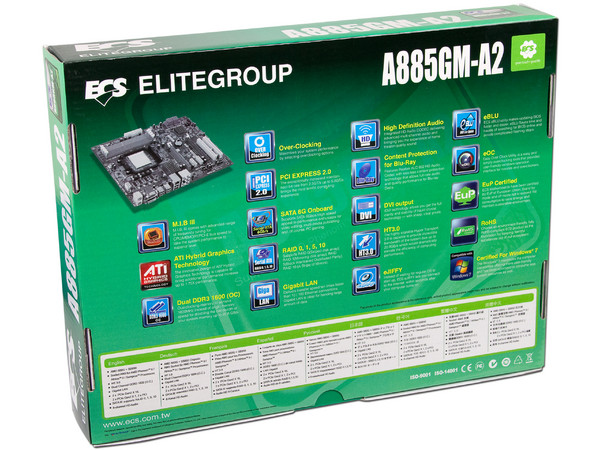 T. Madre ECS A885GM-A2, ChipSet AMD 880G,
Soporta: Phenom II X6/Athlon/Sempron de Socket AM3,
Memoria: DDR3 1600(OC)/1333/1066 MHz, 32GB Max.
Integrado: Video Radeon HD4250, Audio HD, Red,
Diseño ATX, Ptos: 2xPCIEX16, 2xPCIEX1, 2xPCI