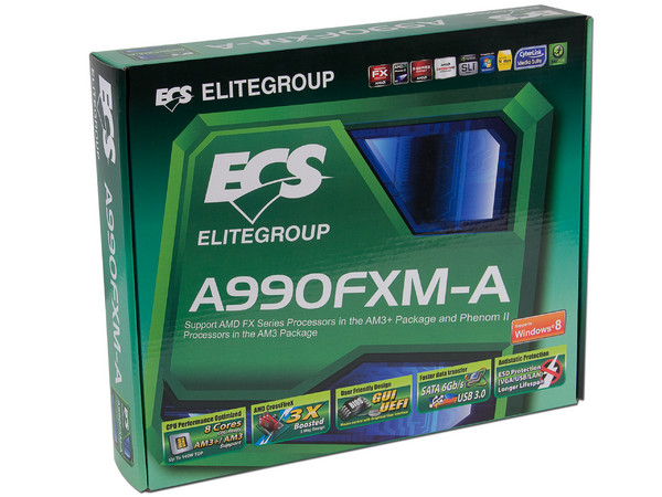 T. Madre ECS A990FXM-A, Chipset AMD 990FX,
Soporta: Phenom II X8 de Socket AM3+,
Memoria: DDR3 2133(OC)/1866/1600/1333/1066 MHz, 32GB Max,
Integrado: Audio HD, Red,
USB 3.0 y Serial ATA 3.0,
ATX, Ptos: 3xPCIEX16, 2xPCI-EX1