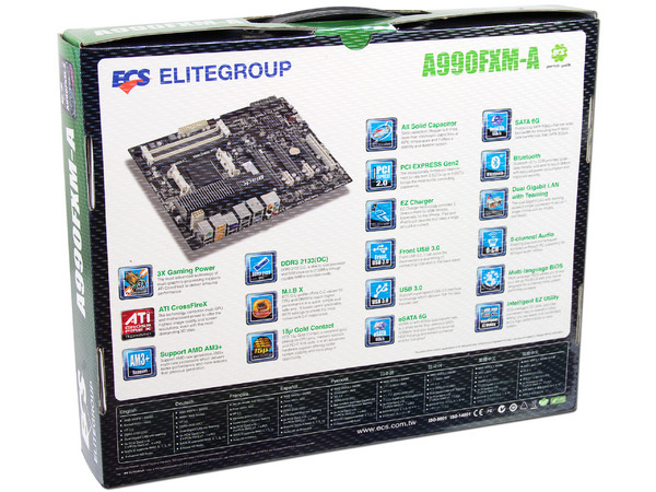 T. Madre ECS A990FXM-A DELUXE, Chipset AMD 990FX,
Soporta: Phenom II X8 de Socket AM3+,
Integrado: Audio HD, Red,
USB 3.0 y Serial ATA 3.0,
Memoria: DDR3 2133(OC)/1866/1600/1333/1066 MHz,
Diseño ATX, Ptos: 3xPCIEX16, 2xPCI-EX1, 1xPC