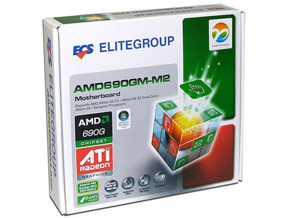 T. Madre ECS AMD690GM-M2, ChipSet AMD 690G,
Soporta: Athlon 64/Athlon 64 X2 Dual-Core, Socket AM2,
Integrado: Video RADEON X1250, Audio 5.1, Red 10/100,
Memoria: 2x DDR2, Max. 16GB, Diseño MicroATX,
Ptos: 1xPCI-E X16, 1xPCI-E X1, 2xPCI