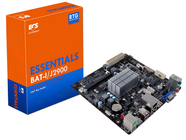 T. Madre ECS BAT-I/J2900,
Procesador Integrado Intel Pentium J2900 (hasta 2.66 GHz),
Memoria: DDR3 1333/1066 MHz, 8 GB Max,
Integrado: Video Intel HD graphics, Audio, Red,
SATA 3.0,
Mini-ITX, Ptos: 1xPCIEx1
