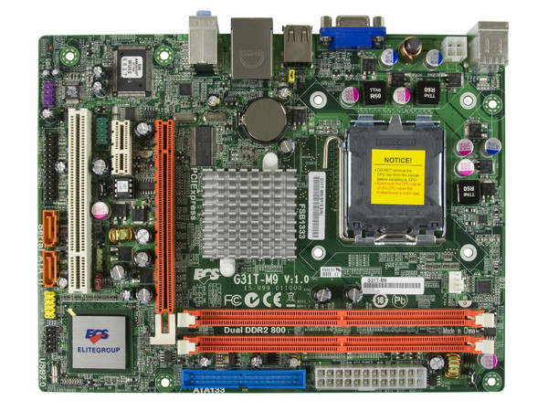 T. Madre ECS G31T-M9, ChipSet Intel G31 & ICH7,
Soporta: Cel.400, DualCore/2Duo, 1066/1333MHz,
Memoria: DDR2 667/800/Mhz, 2 Bancos, 4GB Max,
Integrado: Video Intel 3100, Audio HD, Red 10/100,
Diseño: MicroATX, Ptos: 1xPCEx16, 1xPCEx1, 1xPCI