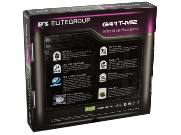 T. Madre ECS G41T-M2, ChipSet Intel G41 & ICH7,
Soporta: Cel.400, DualCore/2Duo, 1066/1333MHz,
Memoria: DDR2 667/800/Mhz, 2 Bancos, 8GB Max,
Integrado: Video Intel X4500, Audio HD, Red 10/100,
Diseño: MicroATX, Ptos: 1xPCEx16, 2xPCEx1, 1xPCI