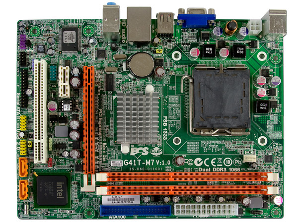 Tarjeta Madre ECS G41T-M7, ChipSet Intel G41,
Soporta: Core 2 Quad, Core 2 Duo, 1333/1066/800MHz,
Memoria: DDR3 1333/1066MHz, 2 Bancos, 8GBMax,
Integrado: Audio HD, Red, Video Intel, Diseño: mATX,
Puertos: 1xPCIEx16, 1xPCIEx1, 1xPCI
