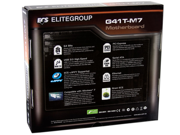 Tarjeta Madre ECS G41T-M7, ChipSet Intel G41,
Soporta: Core 2 Quad, Core 2 Duo, 1333/1066/800MHz,
Memoria: DDR3 1333/1066MHz, 2 Bancos, 8GBMax,
Integrado: Audio HD, Red, Video Intel, Diseño: mATX,
Puertos: 1xPCIEx16, 1xPCIEx1, 1xPCI