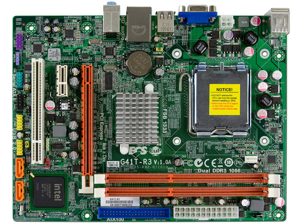 Tarjeta Madre ECS G41T-R3, ChipSet Intel G41,
Soporta: Core 2 Quad, Core 2 Duo, 1333/1066/800MHz,
Memoria: DDR3 1066MHz, 2 Bancos, 8GBMax,
Integrado: Audio HD, Red, Video Intel, Diseño: mATX,
Puertos: 1xPCIEx16, 1xPCIEx1, 1xPCI