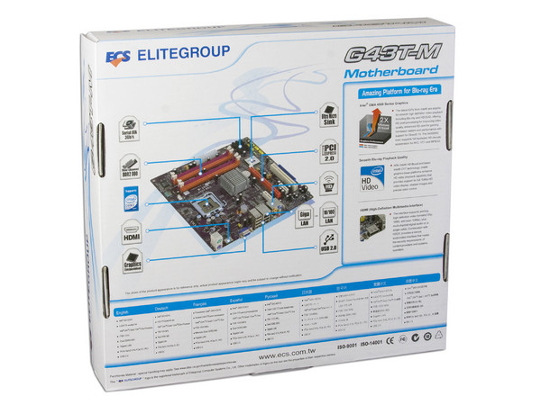 T. Madre ECS G43T-M, ChipSet Intel G43 & ICH10,
Soporta: Cel.400, DualCore, 2Duo, Quad,1066/1333MHz,
Memoria: DDR2 667/800Mhz, 4 Bancos, 8GB Max,
Integrado: Video, Audio HD, Red 10/100,
Diseño: MicroATX, Ptos: 1xPCEx16, 2xPCEx1, 1xPCI