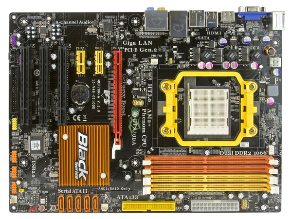 T. Madre ECS GF8200A, ChipSet GeForce8200,
Soporta: Phenom, Athlon 64 X2, Socket AM2+,
Integrado: Video GeForce 8200, Audio HD, Red,
Memoria: 4x DDR2 1066Mhz, Max. 32GB, Diseño ATX,
Ptos: 1xPCIE 2.0, 3xPCI-E X1, 3xPCI