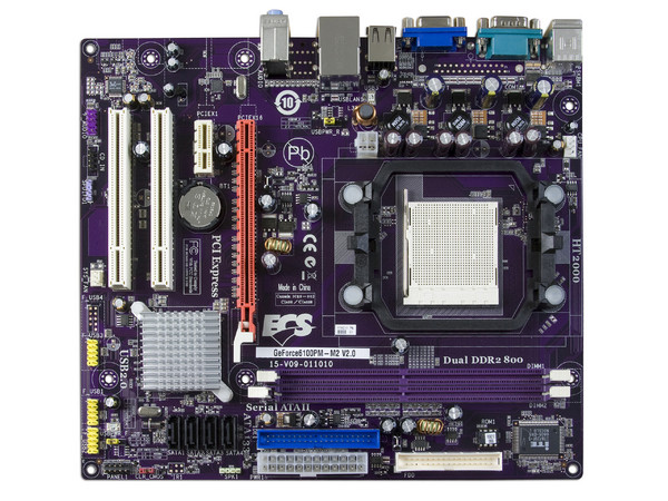 T. Madre ECS GeForce6100PM-M2 (V2.0), ChipSet nForce 430,
Soporta: Phenom, Athlon 64 X2, Socket AM2+,
Integrado: Video NVIDIA 6100, Audio HD, Red,
Memoria: 2x DDR2 667/800Mhz, Max.16GB, microATX,
Ptos: 1xPCIEX16, 1xPCIEX1, 2xPCI