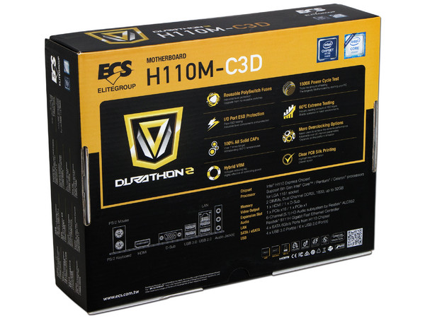 T. Madre ECS H110M-C3D, ChipSet Intel H110,
Soporta: Intel Core i7/Core i5/Core i3/Pentium/Celeron de Socket 1151,
Memoria: DDR3L 1600 MHz, 32GB Max,
SATA 3.0, USB 3.0,
Integrado: Audio HD, Red Gigabit,
Micro-ATX.