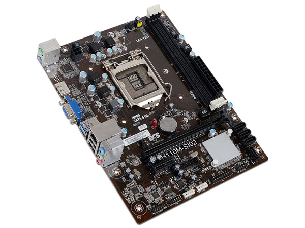T. Madre ECS H110M-SI02, ChipSet Intel H110,
Soporta: Intel Core i7/Core i5/Core i3/Pentium/Celeron de 6ta y 7ma Generación, Socket 1151,
Memoria: DDR3L 1600 MHz, 32GB Max,
SATA 3.0, USB 3.0,
Integrado: Audio HD, Red Gigabit,
Micro-ATX.