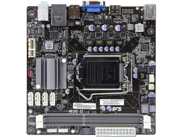 T. Madre ECS H61H2-I2-B3, ChipSet Intel H61 Exp.,
Soporta: Core i7/i5/i3 de Socket 1155,
Integrado: Audio HD, Red,
Memoria: DDR3 1333/1066MHz, 16GB Max,
Mini-ITX, Ptos: 1xPCIEX1.