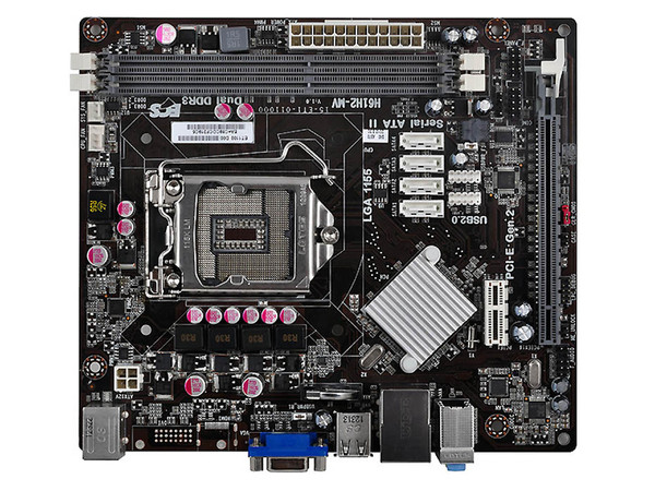 T. Madre ECS H61H2-MV, ChipSet Intel H61 Exp.,
Soporta: Core i7/i5/i3 de Socket 1155,
Memoria: DDR3 1600/1333/1066 MHz, 16GB Max,
Integrado: Audio HD, Red,
Micro-ATX, Ptos: 1xPCIE 3.0x16, 1xPCIEx1