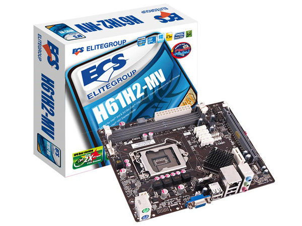 T. Madre ECS H61H2-MV, ChipSet Intel H61 Exp.,
Soporta: Core i7/i5/i3 de Socket 1155,
Memoria: DDR3 1600/1333/1066 MHz, 16GB Max,
Integrado: Audio HD, Red,
Micro-ATX, Ptos: 1xPCIE 3.0x16, 1xPCIEx1