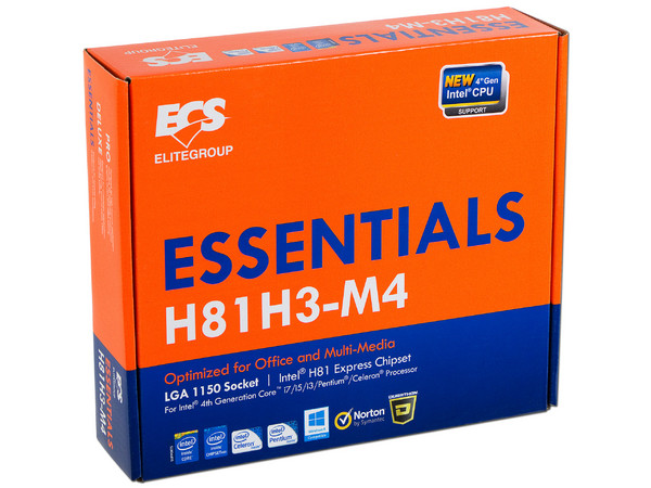 T. Madre ECS H81H3-M4, ChipSet Intel H81 Exp.,
Soporta: Intel Core i7/ i5/ i3/ Pentium/ Celeron de Socket 1150,
Memoria: DDR3 1600/1333 MHz, 16 GB Max,
SATA 3.0, USB 3.0,
Integrado: Audio HD, Red,
Micro-ATX, Ptos: 1xPCIEX16, 1xPCIEX1