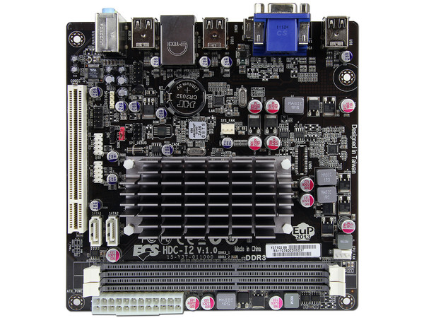T. Madre ECS HDC-I2, ChipSet AMD Hudson D1,
Procesador Integrado AMD E-350 Dual Core APU (1.6GHz),
Integrado: Video Radeon HD 6310,
Memoria: DDR3 1066/800MHz,
Mini-ITX, Ptos: 1xPCI.