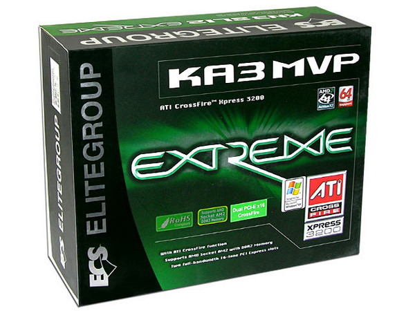 T. Madre ECS EXTREME KA3 MVP, ChipSet AMD 580XCrossfire,
Soporta: Athlon 64/Athlon 64 X2 Dual-Core, Socket AM2,
Integrado: Audio Realtek ALC883, Red Dual,
Memoria: 4x DDR2, Max. 32GB, Diseño ATX,
Ptos: 2xPCI-E X16, 1xPCI-E X1, 2xPCI