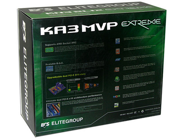 T. Madre ECS EXTREME KA3 MVP, ChipSet AMD 580XCrossfire,
Soporta: Athlon 64/Athlon 64 X2 Dual-Core, Socket AM2,
Integrado: Audio Realtek ALC883, Red Dual,
Memoria: 4x DDR2, Max. 32GB, Diseño ATX,
Ptos: 2xPCI-E X16, 1xPCI-E X1, 2xPCI