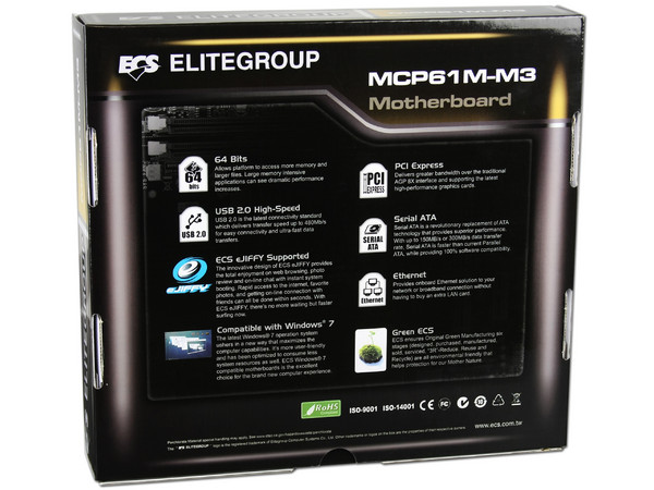 T. Madre ECS MCP61M-M3, ChipSet MCP61P,
Soporta: Phenom II X3 y X4 de Socket AM3,
Integrado: Video GeForce 6100, Audio HD, Red,
Memoria: DDR3 1333MHz/1066MHz,
Diseño mATX, Ptos: 1xPCIEX16, 1xPCIEX1, 2xPCI