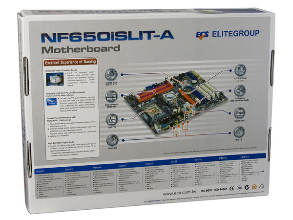 T. Madre ECS NF650iSLIT-A, ChipSet nForce 650i SLI,
Soporta: Cel.400, DualCore/2Duo/Quad, 800/1333(OC)MHz,
Memoria: DDR2 667/800MHz, 4 Bancos, 32GBMax,
Integrado: Audio HD, Red 10/100,
Diseño: ATX, Ptos: 2xPCEx16, 2xPCEx1, 3xPCI