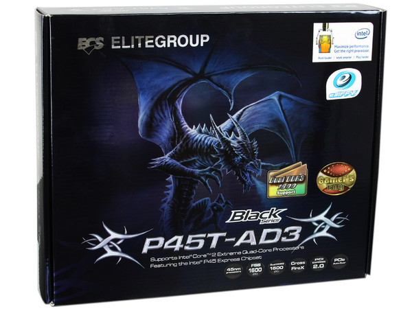 T. Madre ECS Black P45T-AD3, ChipSet Intel P45,
Soporta: Extreme, Core 2 Quad, Core 2 Duo, 1066/1333MHz,
Memoria: DDR3 1600(OC)/1333MHz, 4 Bancos, 8GBMax,
Integrado: Audio 7.1, Red Gigabit, Diseño: ATX,
Puertos: 2xPCIEx16, 2xPCIEx1, 2xPCI