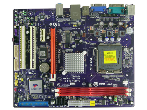 T. Madre ECS P4M900T-M2, ChipSet VIA P4M900,
Soporta: Cel.400, DualCore/2Duo, Quad 800/1066MHz,
Memoria: DDR2 533/667Mhz, 2 Bancos, 4GB Max,
Integrado: Video, Audio HD, Red 10/100,
Diseño: MicroATX, Ptos: 1xPCEx16, 1xPCEx1, 2xPCI