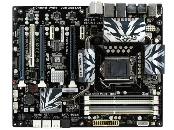 T. Madre ECS P55H-AK, ChipSet Intel P55,
Soporta: Core i7, Core i5 y Core i3 de Socket 1156,
Integrado: Audio HD, Red, USB 3.0 y Serial ATA 3.0,
Memoria: DDR3 2400(OC)/2200(OC)/1333, 16GB Max,
ATX, Ptos: 3xPCIEx16, 2xPCIEx1, 1xPCI