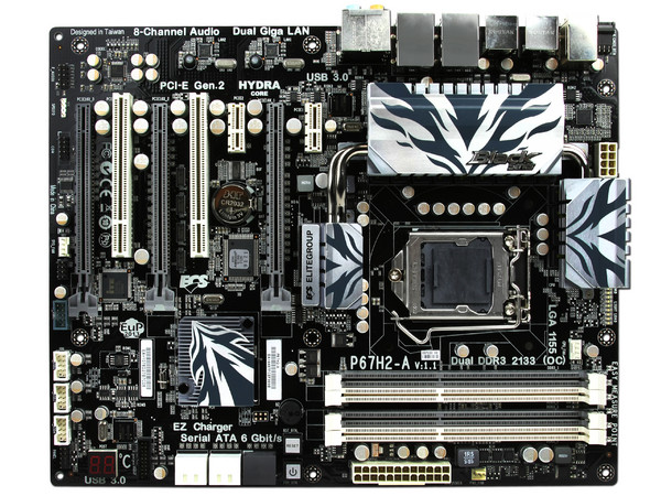 T. Madre ECS P67H2-A B3, ChipSet Intel P67 Exp.,
Soporta: Core i7, Core i5 y Core i3 de Socket 1155,
Integrado: Audio 5.1, Red,
Memoria: DDR3 2133(OC)/1866(OC), 32GB Max,
ATX, Ptos: 3xPCEx16, 2xPCIx1, 2xPCI