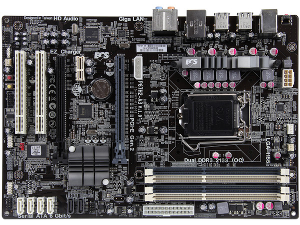 T. Madre ECS P67H2-A3-B3, ChipSet Intel P67 Exp.,
Soporta: Core i7/i5/i3 de Socket 1155,
USB 3.0 y SATA 3.0,
Integrado: Audio HD, Red,
Memoria: DDR3 2133(OC)/1600/1066MHz, 16GB Max,
ATX, Ptos: 2xPCIEX16, 1xPCIEX1
