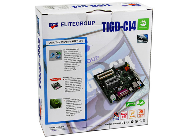 T. Madre ECS Mini-ITX TIGD-CI4,
Procesador Integrado Intel Atom D425,
Integrado: Audio, Red, Video Intel GMA 3150,
Memoria: SODIMM DDR3 800MHz, 2 Bancos,
Ptos: 1xPCI