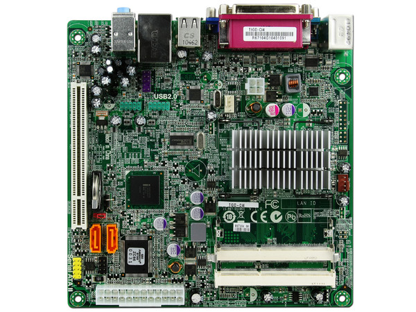 T. Madre ECS Mini-ITX TIGD-CI4,
Procesador Integrado Intel Atom D425,
Integrado: Audio, Red, Video Intel GMA 3150,
Memoria: SODIMM DDR3 800MHz, 2 Bancos,
Ptos: 1xPCI
