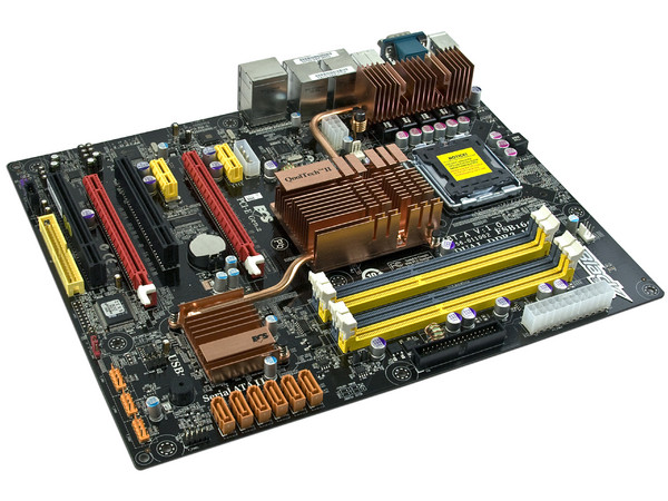 T. Madre ECS X48T-A, ChipSet  Intel X48 & ICH9R,
Soporta: Cel.400, DualCore/2Duo/Quad, 1066/1333MHz,
Memoria: DDR3 1600/1333MHz, 4 Bancos, 8GB Max,
Integrado: Audio HD, Red Dual Giga,
Diseño: ATX, Ptos: 2xPCEx16, 2xPCEx1, 2xPCI
