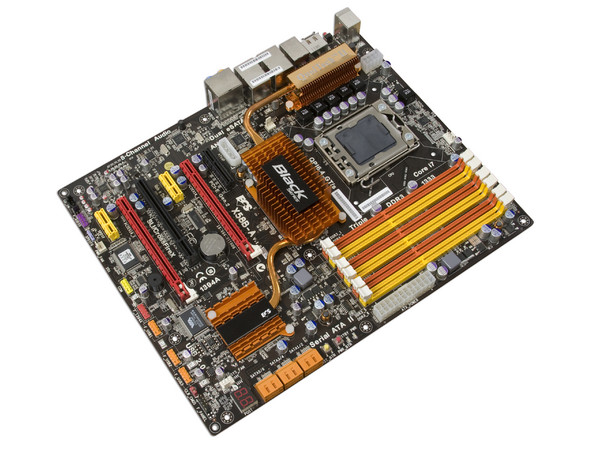 T. Madre ECS X58B-A Black, ChipSet Intel X58,
Soporta: Core i7 920, 940, 965, QPI 4.8/6.4 GT/s,
Integrado: Audio 7.1, Red 10/100/1000,
Memoria: DDR3 1600(OC)/1333/1066, 24GB Max,
ATX, Ptos: 2xPCEx16, 1xPCIEx4, 2xPCIEx1, 1xPCI