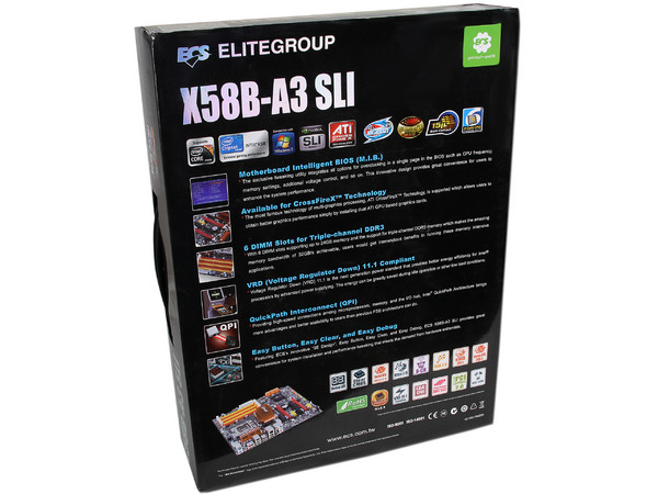 T. Madre ECS X58B-A3 SLI, ChipSet Intel X58,
Soporta: Core i7 de Socket 1366,
Integrado: Audio HD, Red 10/100/1000,
Memoria: DDR3 1600(OC)/1333/1066MHz, 24GB Max,
Diseño: ATX, Ptos: 2xPCIEX16, 1xPCIEX4, 2xPCIEX1