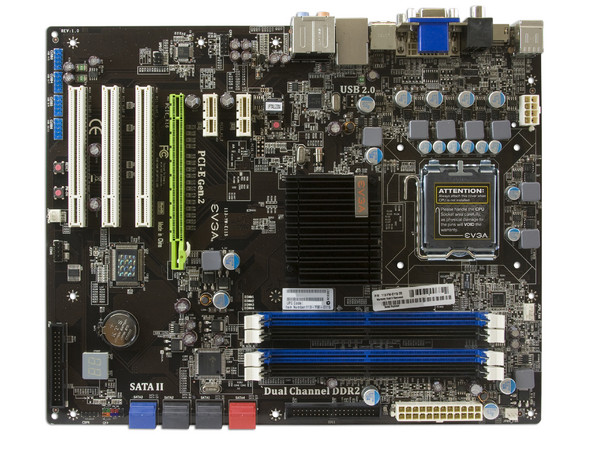 T. Madre EVGA 113-YW-E115-TR, ChipSet nForce 730i,
Soporta: Extreme, Core 2 Quad, Core 2 Duo, 1066/1333MHz,
Memoria: DDR2 667/800MHz, 4 Bancos, 8GB Max,
Integrado: Audio HD, Red100/1000, Video GeForce 9300,
Diseño: ATX, Ptos: 1xPCEx16, 2xPCE, 3xPCI