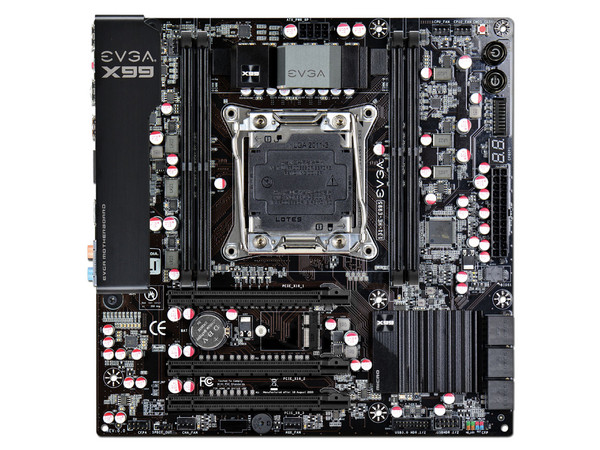 T. Madre EVGA X99 Micro, Chipset Intel X99,
Soporta: Intel Core i7 de Socket 2011-v3,
Memoria: DDR4 3200 MHz, 64GB Max,
Integrado: Audio HD, Red,
USB 3.0 y SATA 3.0,
Micro-ATX, Ptos: 3xPCI Express 3.0 x16