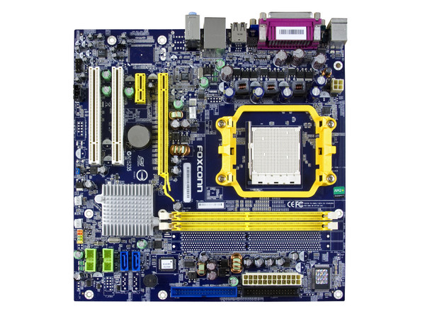 T. Madre Foxconn M61PMX, ChipSet NVIDIA MCP61P,
Soporta: Phenom, Athlon 64/Athlon 64 X2, Socket AM2+,
Integrado: Audio HD, Video, Red,
Memoria: 2x DDR2, Max. 4GB, Diseño MicroATX,
Ptos: 1xPCI-E X16, 1xPCI-E X1, 2xPCI