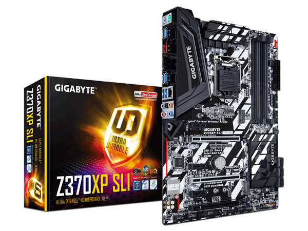 T. Madre Gigabyte Z370XP SLI, Chipset Intel Z370,
Soporta: Core i7 / i5 / i3 de 8va Gen., Socket 1151,
Memoria: DDR4 4000(O.C.)/3866(O.C.)/2400/2133 MHz, 64GB Max,
Integrado: Audio HD, Red,
USB 3.0 y SATA 3.0,
ATX,
Ptos: 3xPCIE3.0